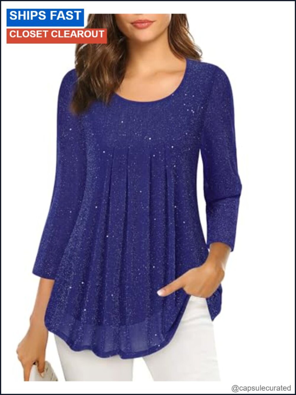 VALOLIA Women's 3/4 Sleeve Floral Loose Fit Tunic Top - Layered Casual Blouse